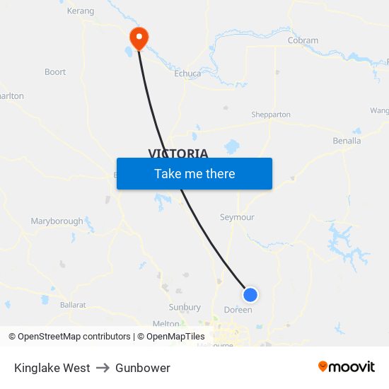 Kinglake West to Gunbower map