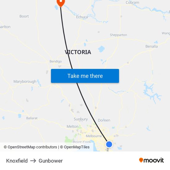 Knoxfield to Gunbower map