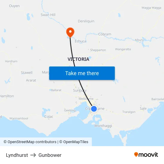 Lyndhurst to Gunbower map