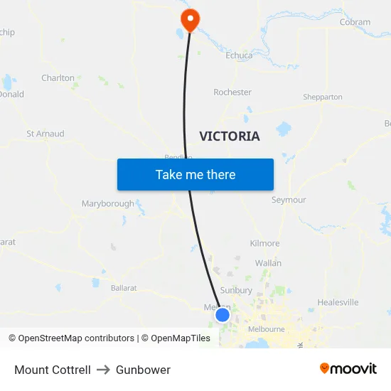 Mount Cottrell to Gunbower map