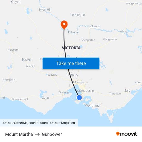 Mount Martha to Gunbower map