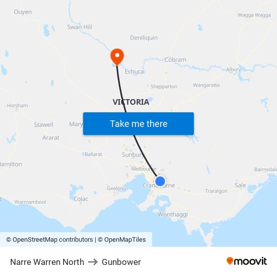 Narre Warren North to Gunbower map