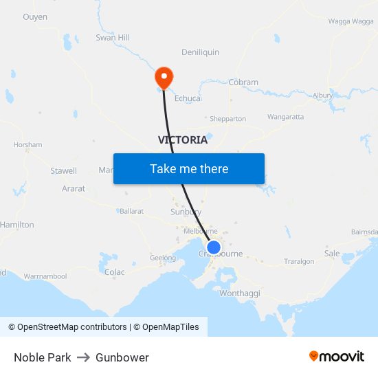 Noble Park to Gunbower map