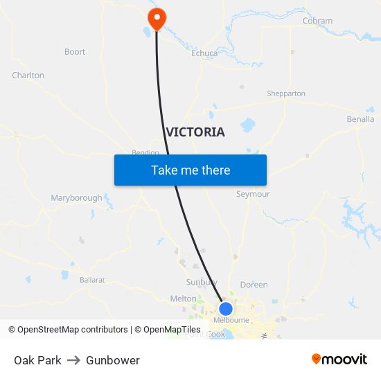 Oak Park to Gunbower map