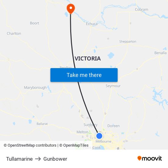 Tullamarine to Gunbower map