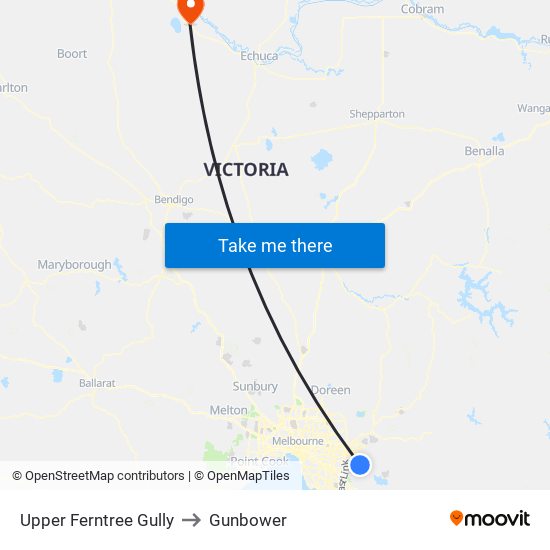 Upper Ferntree Gully to Gunbower map