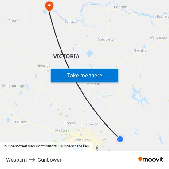 Wesburn to Gunbower map