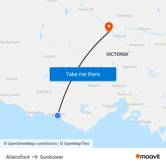 Allansford to Gunbower map