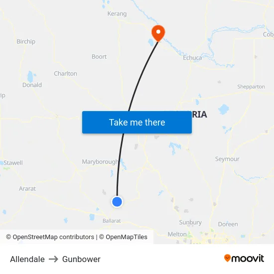 Allendale to Gunbower map