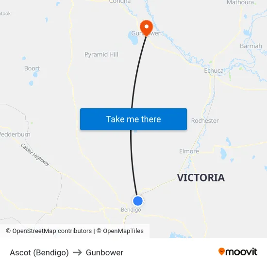 Ascot (Bendigo) to Gunbower map