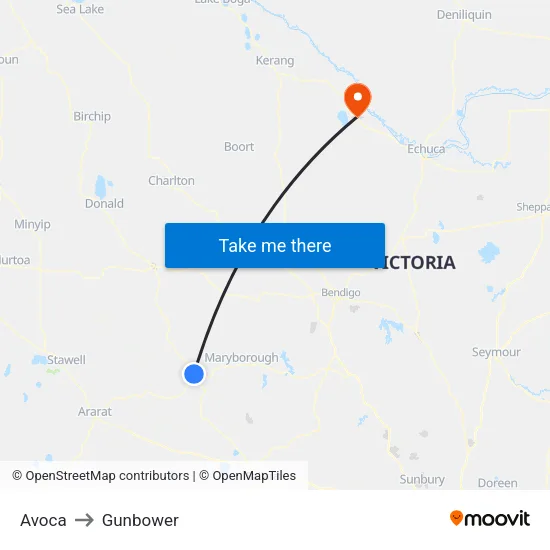 Avoca to Gunbower map