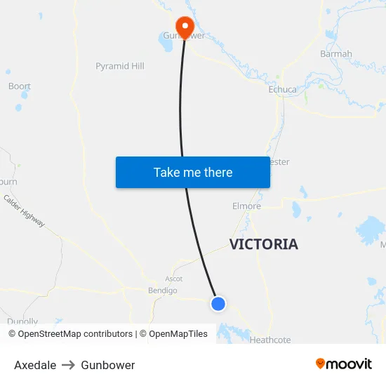 Axedale to Gunbower map