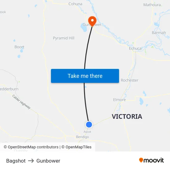 Bagshot to Gunbower map