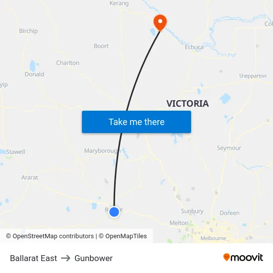 Ballarat East to Gunbower map