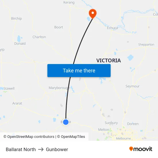 Ballarat North to Gunbower map