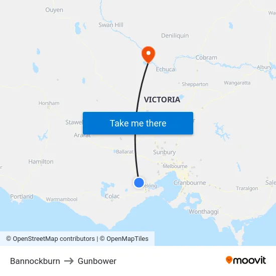 Bannockburn to Gunbower map