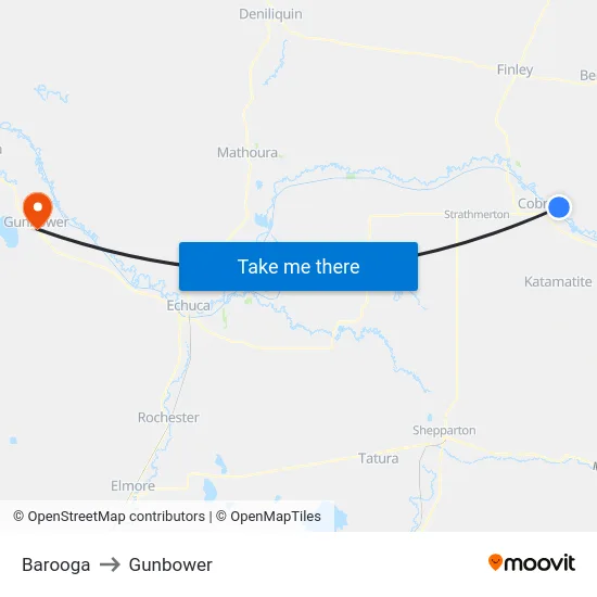 Barooga to Gunbower map