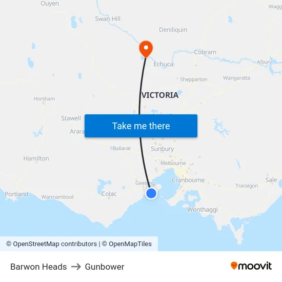 Barwon Heads to Gunbower map