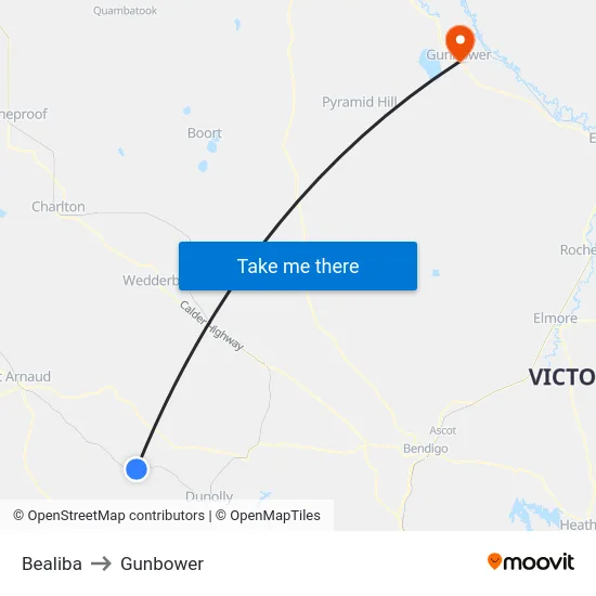 Bealiba to Gunbower map