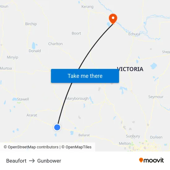 Beaufort to Gunbower map