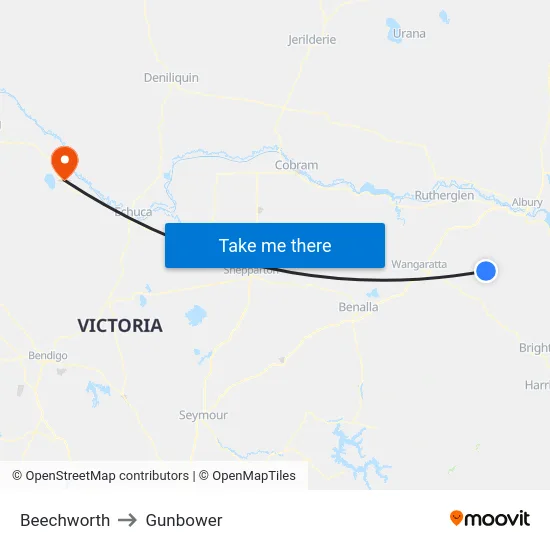 Beechworth to Gunbower map