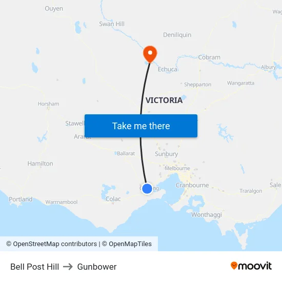 Bell Post Hill to Gunbower map
