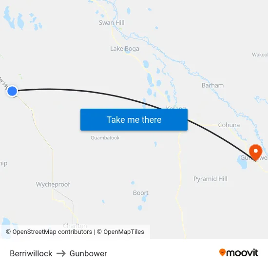 Berriwillock to Gunbower map