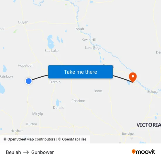 Beulah to Gunbower map