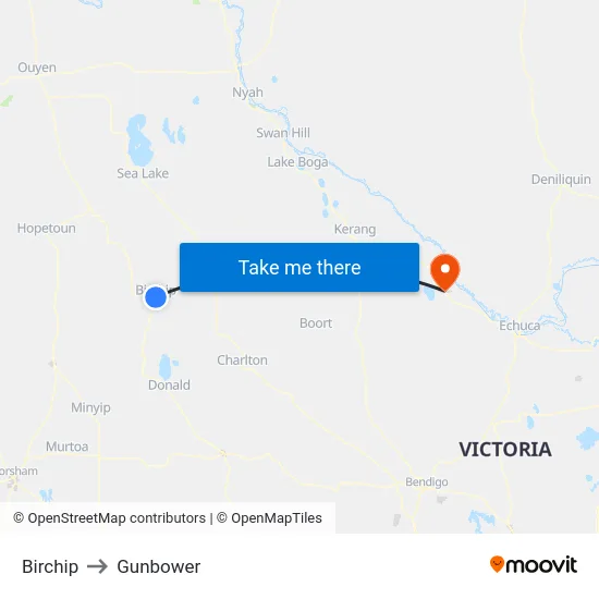 Birchip to Gunbower map