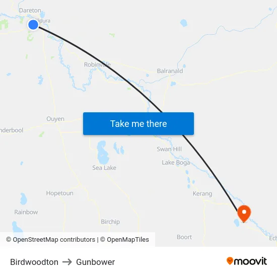 Birdwoodton to Gunbower map