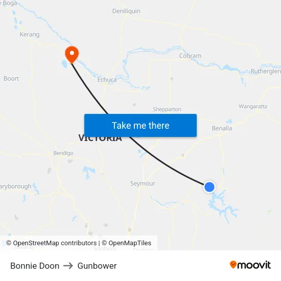 Bonnie Doon to Gunbower map