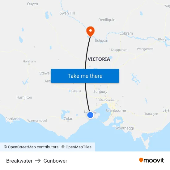 Breakwater to Gunbower map