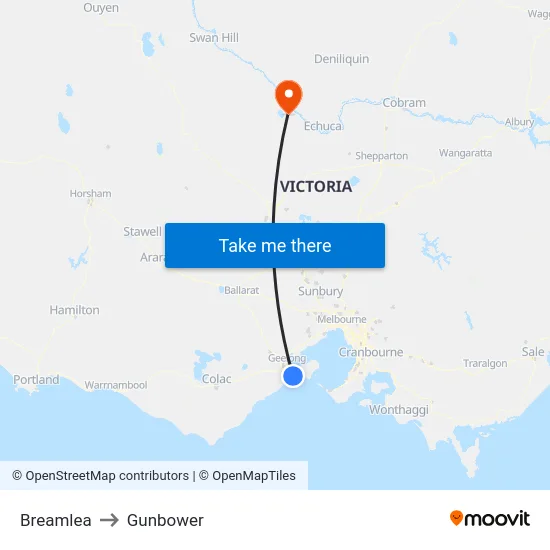 Breamlea to Gunbower map