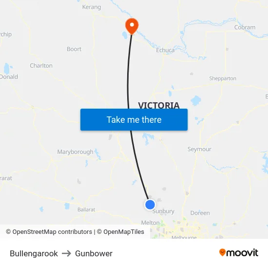 Bullengarook to Gunbower map