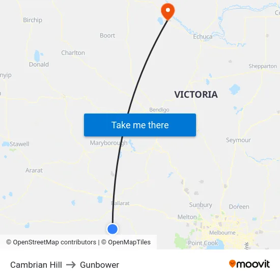 Cambrian Hill to Gunbower map