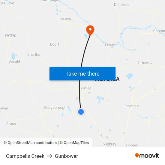 Campbells Creek to Gunbower map