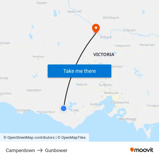 Camperdown to Gunbower map