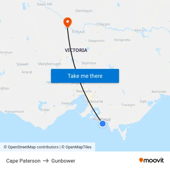 Cape Paterson to Gunbower map