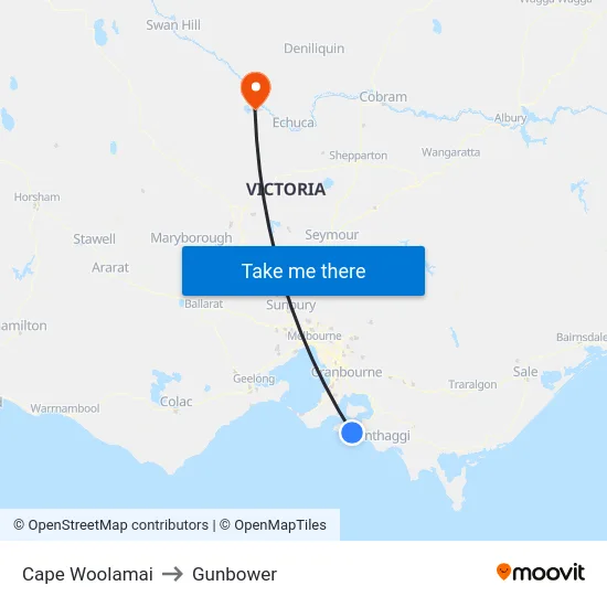 Cape Woolamai to Gunbower map