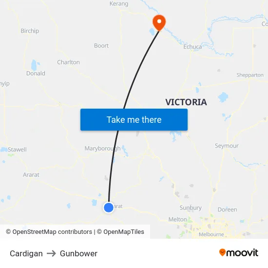 Cardigan to Gunbower map