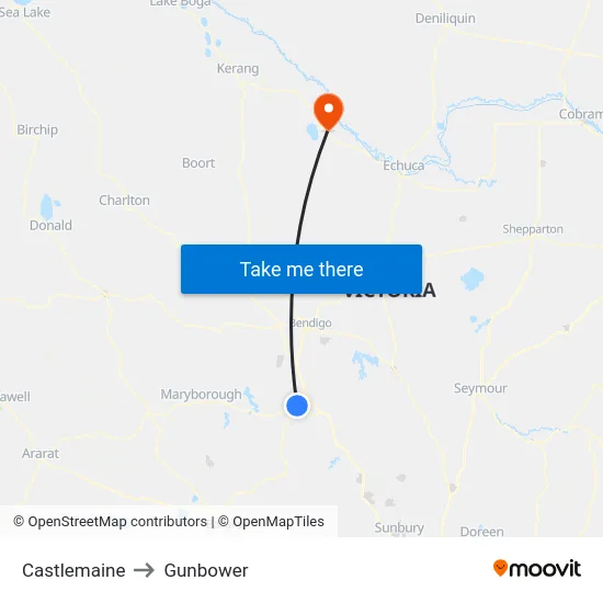 Castlemaine to Gunbower map