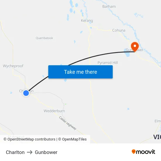 Charlton to Gunbower map
