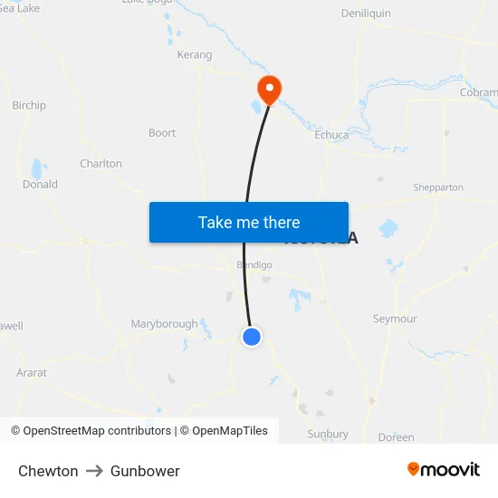 Chewton to Gunbower map