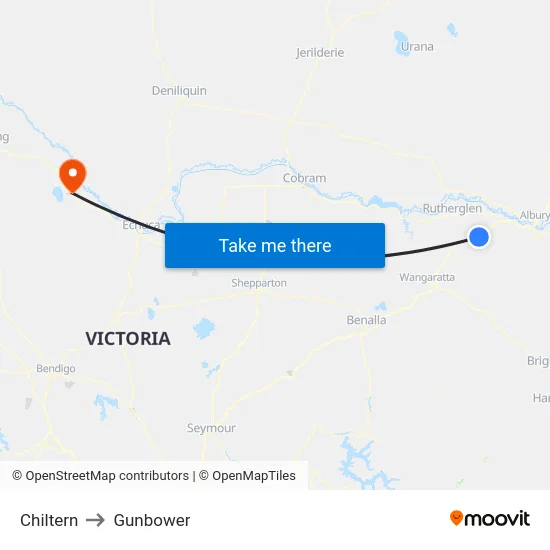Chiltern to Gunbower map