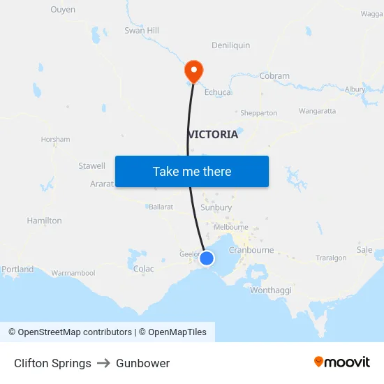 Clifton Springs to Gunbower map