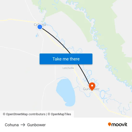 Cohuna to Gunbower map