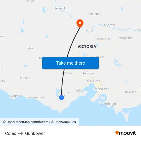Colac to Gunbower map