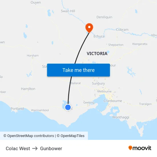 Colac West to Gunbower map
