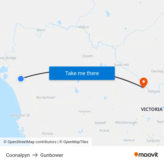 Coonalpyn to Gunbower map