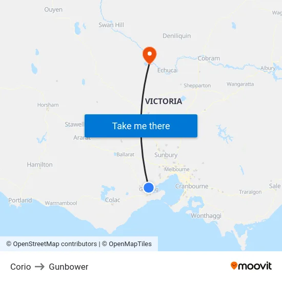 Corio to Gunbower map